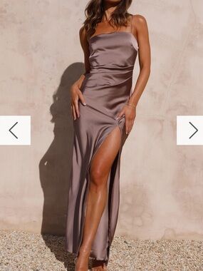 BillyJ Boutique: Ilana Dress (Colour Mushroom) Maxi Dress w/ Thigh Slit US6